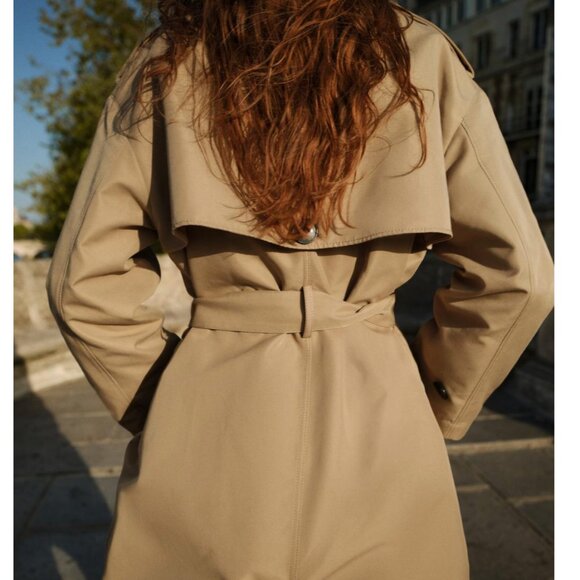 ZARA Light Camel Long Double-breasted Trench Coat With Belt - Picture 10 of 12